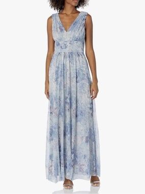 Jessica Howard 14 Blue Floral Ruched Empire Waist Fairy Ethereal Formal Dress